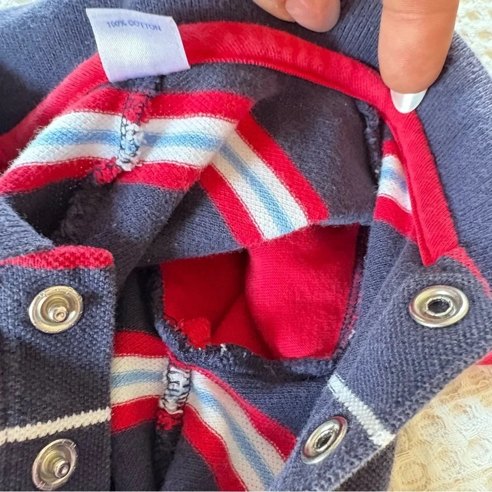 Vintage LAND’S END 3-6 Month Polo Striped Jumpsuit Layered Long Sleeves Snaps